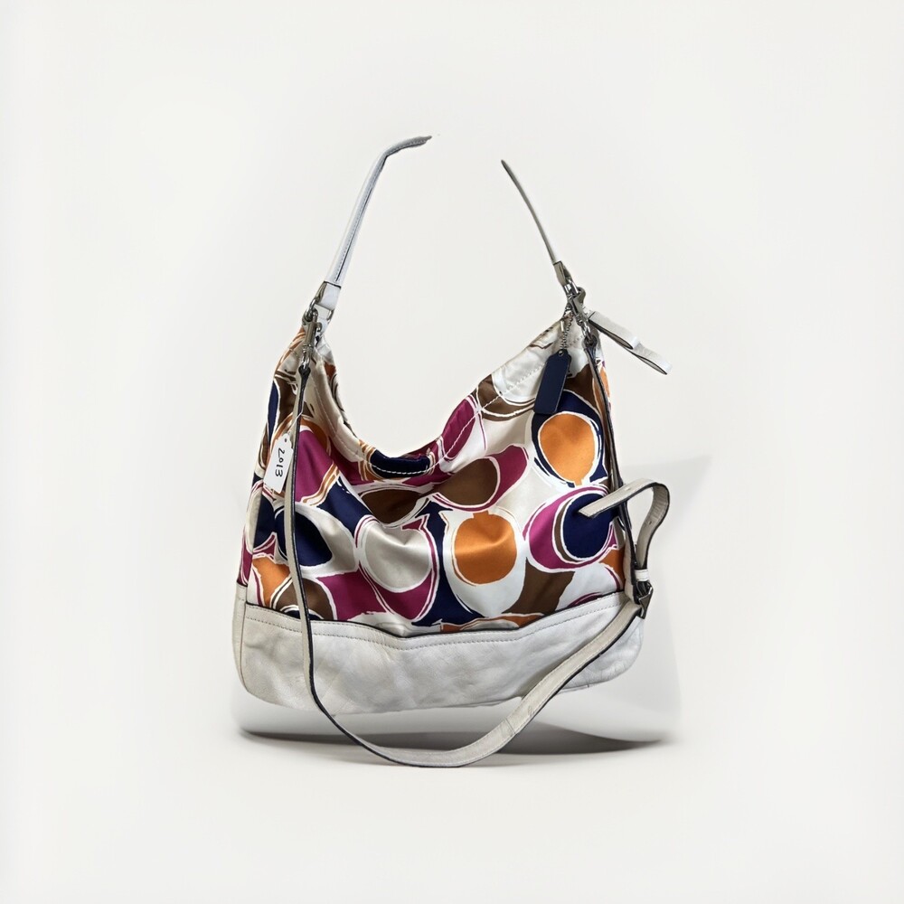 Coach (2013) Park Hand Drawn Scarf Print Multicolor Hobo Shoulder Bag Purse Y2K